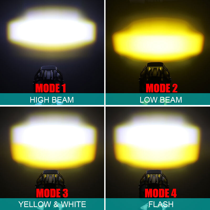 Pair LED Motorcycle Spot Light Headlight Hi/Lo Fog Lamp Yellow White Switch US