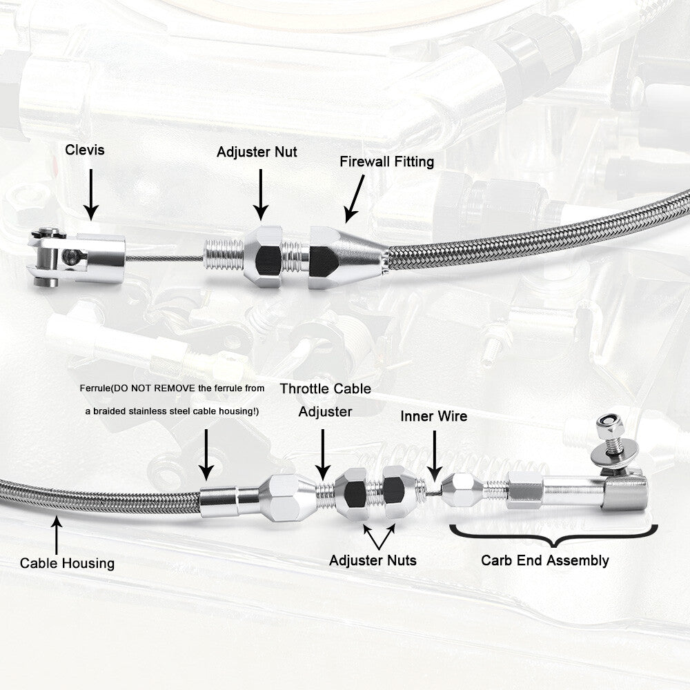24 Universal Braided Throttle Gas Cable Kit Swap Fuel Line Kit Stainless Steel