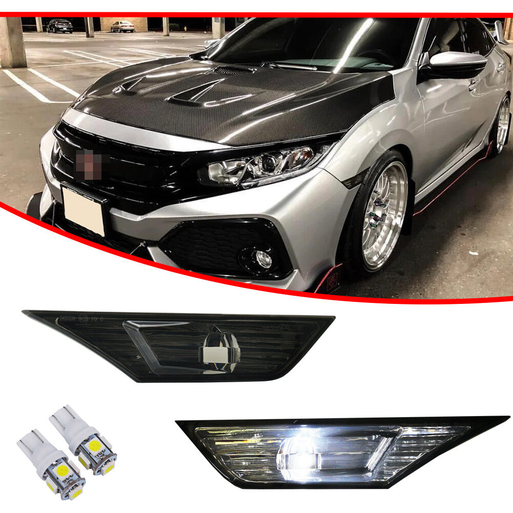 Suitable for 16-21 for Honda for Civic Smoekd front corner side marker parking light strip with LED bulbs