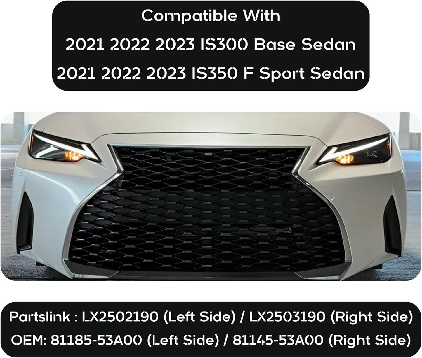 Bi-LED Headlight Assembly Passenger Driver Side For 21-2023 for Lexus IS300/IS350