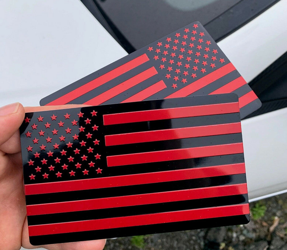 Car side fender rear trunk badge sticker, American flag, red and black, suitable for Audi 2-piece set.