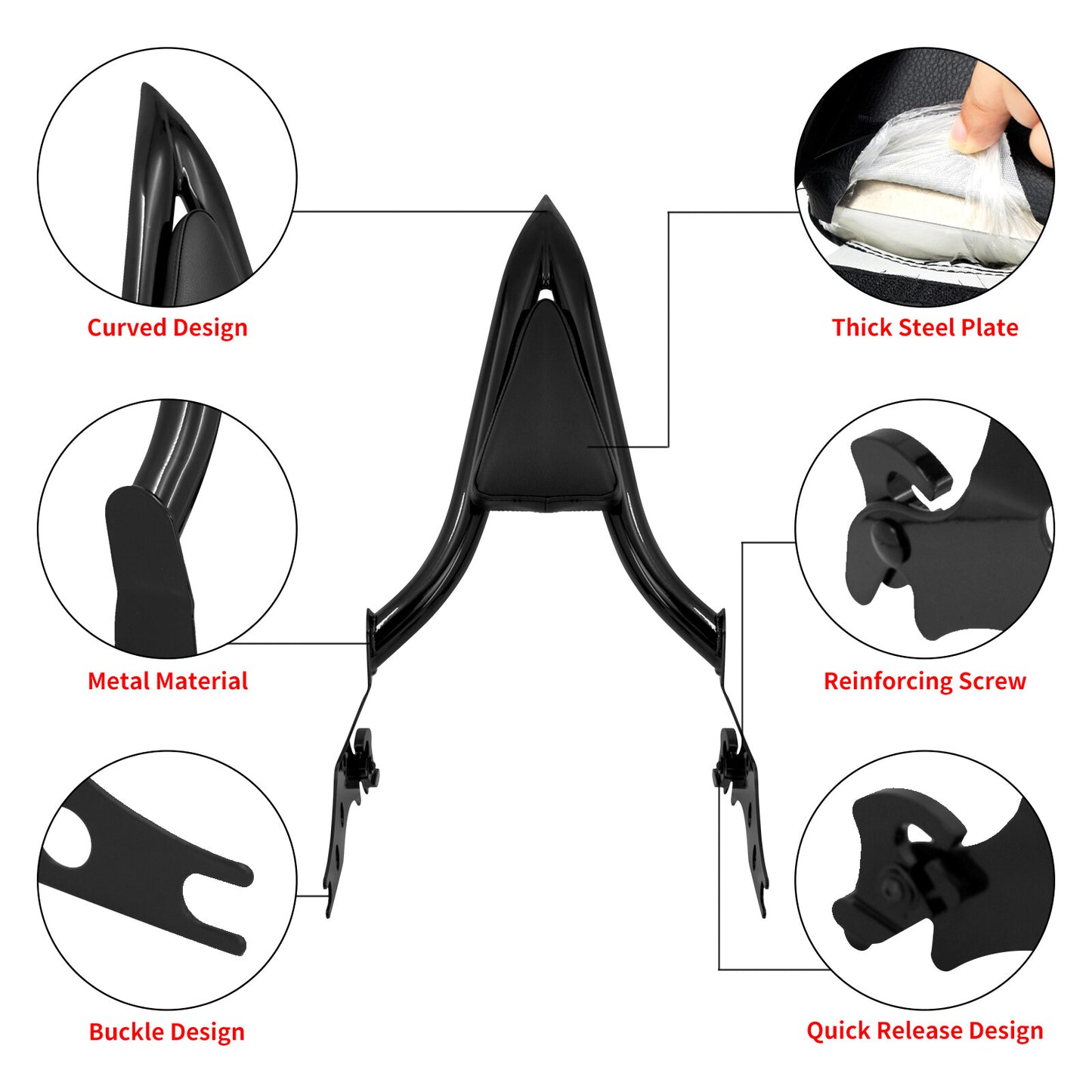 Detachable Rear Sissy Bars Backrest Fit for Harley Breakout FXSB Fatboy 2018-23