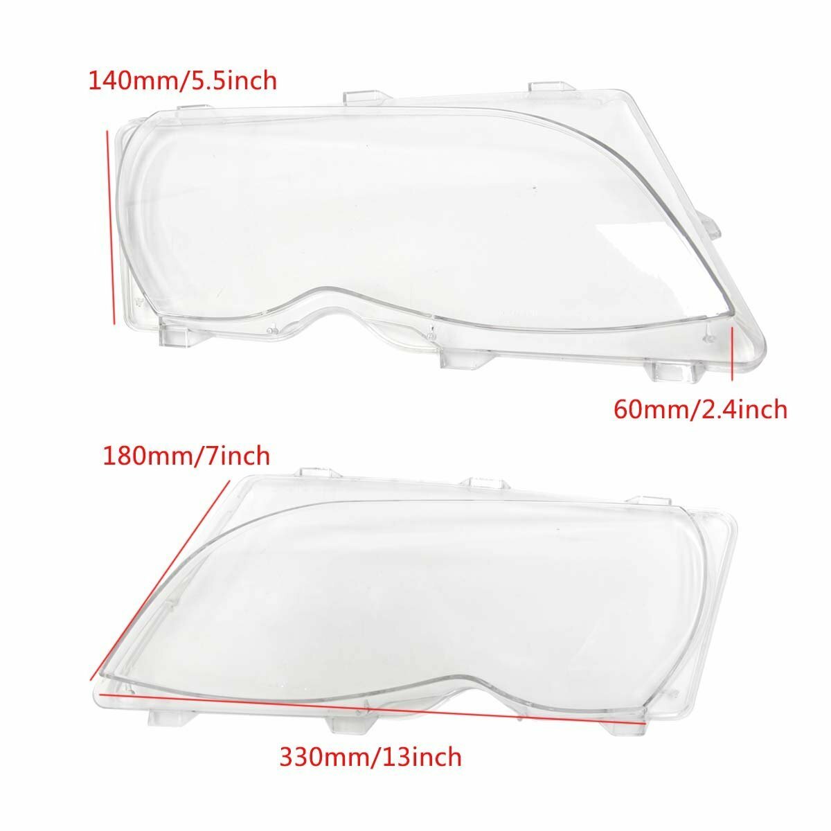 pair of headlight protective lens covers for BMW 3 Series E46 2002-2005 4D pre-replacement plastic.