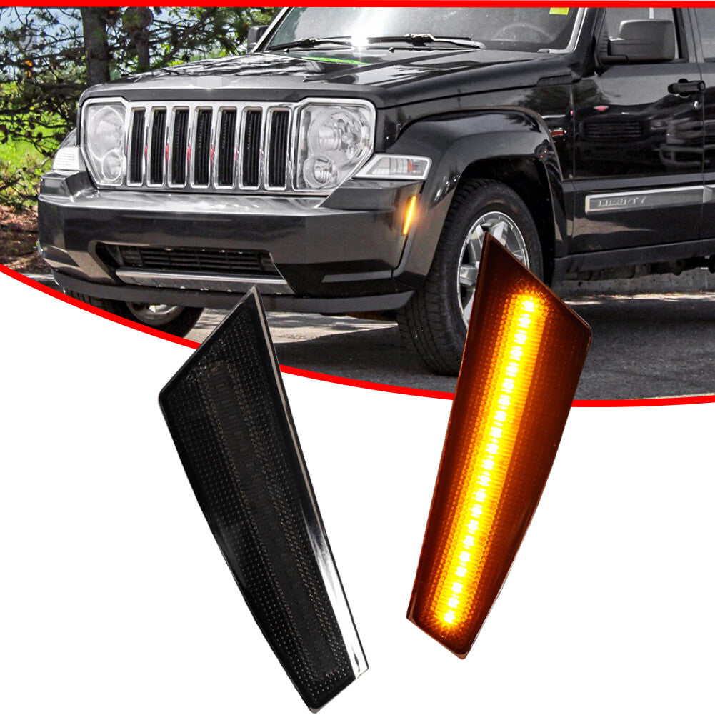 A pair of smoked lens amber LED front bumper side marker lights for 08-12 for Jeep Freeman