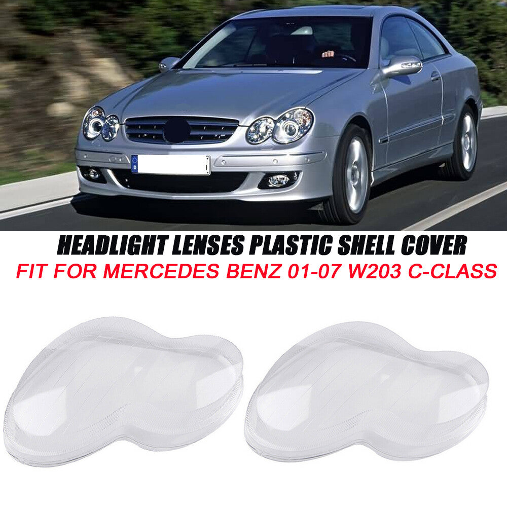 A pair of headlight lens plastic housing protective covers (L+R) suitable for Mercedes-Benz W203 C-Class 01-07