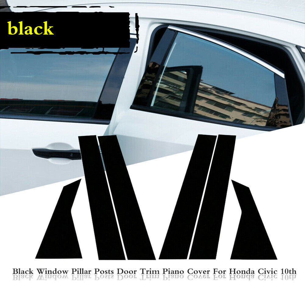 Suitable for 2016-2020 for Honda for Civic 4-door black pillar molding protective trim kit, 6 pieces