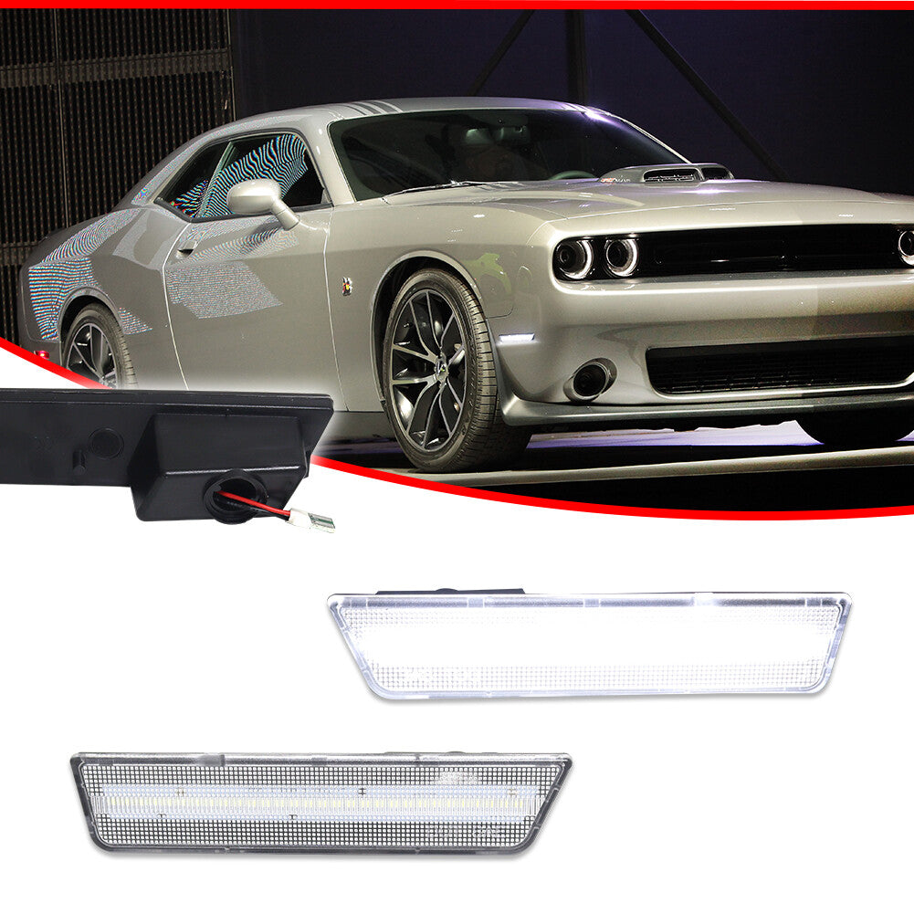 Two transparent lens pure white LED front marker lights for 08-14 for Dodge for Challenger