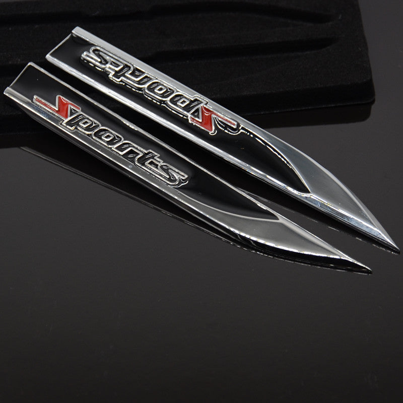 Metal Car Sticker Emblem Badge Decal Car Body Fender Black Sports Blade Dagger
