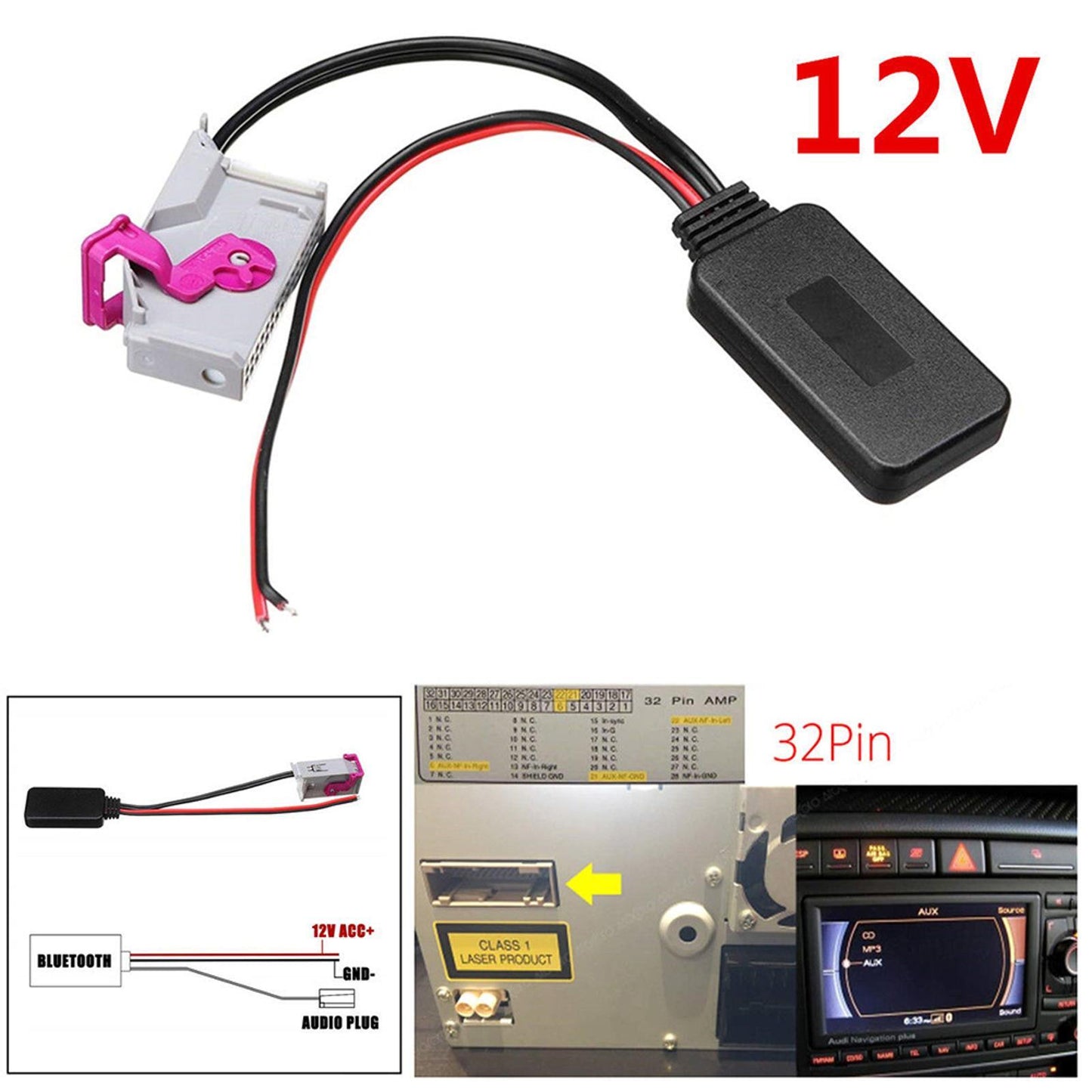 17.5cm Bluetooth Adapter Aux Line Cable Cord For A3 A4 A6 for A8 TT R8 RNS-E