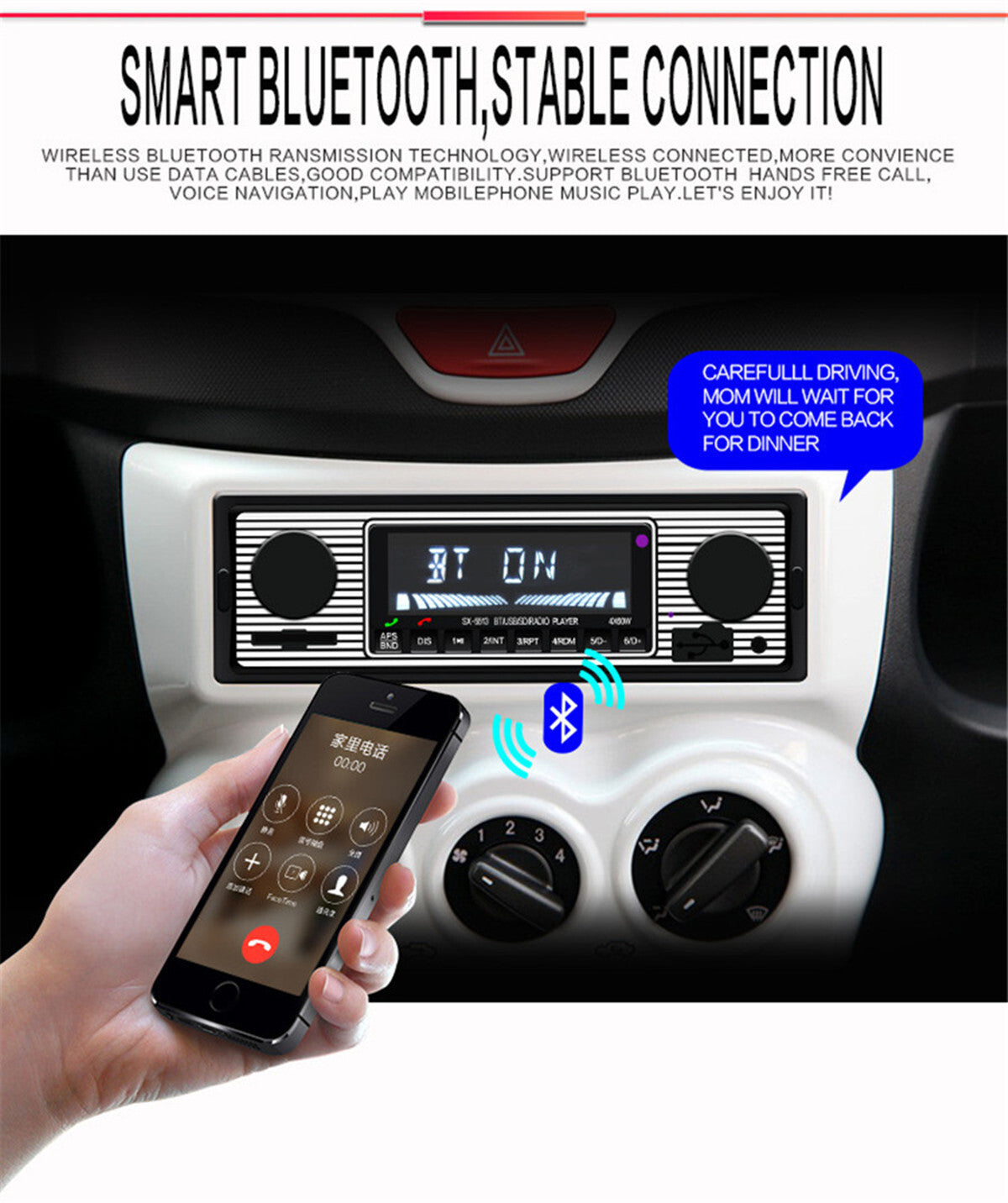 Car Stereo Radio Single 1 Din Car Radio FM MP3 Player Bluetooth USB AUX In-Dash