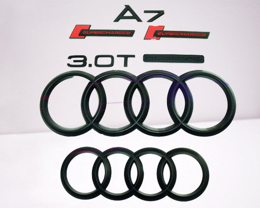 for Audi A7 badge ring, Supercharged 3.0T Quattro Hood rear boot badge, matte black.