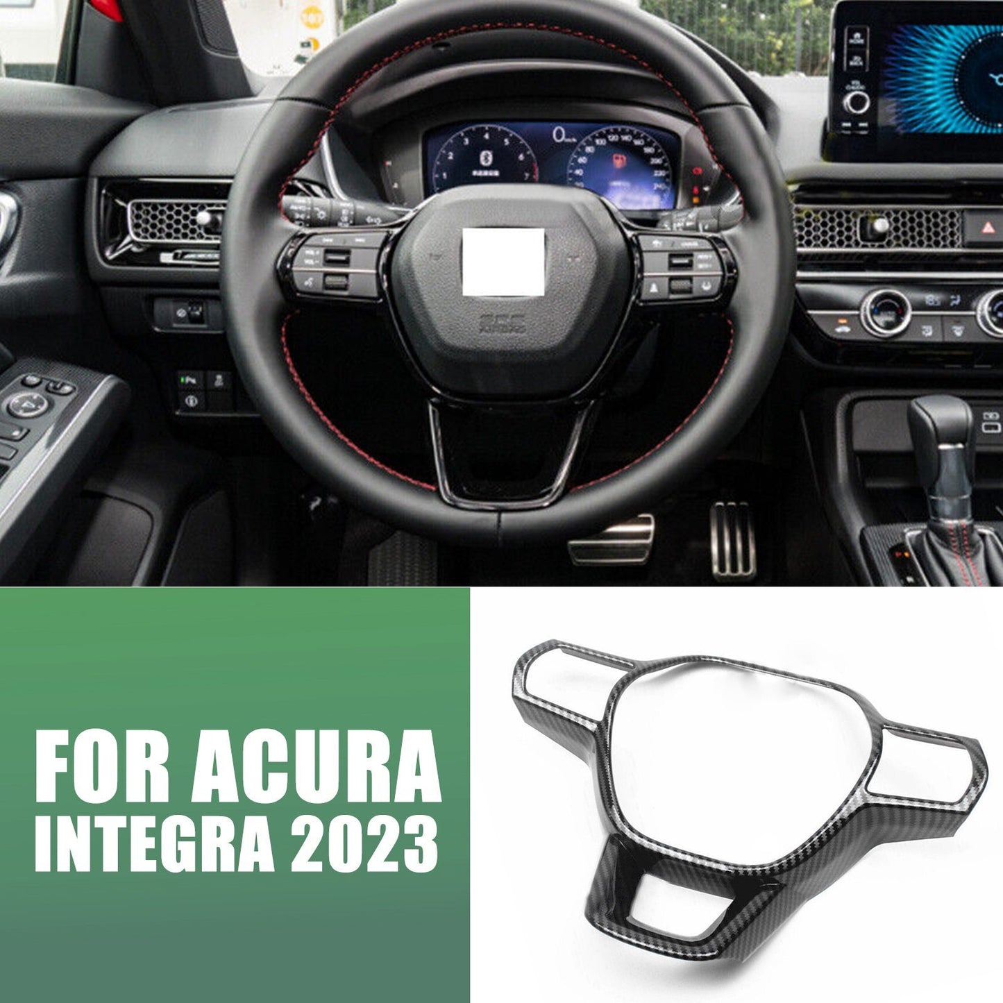 1pc Carbon Fiber Steering Wheel Cover Trim Accessories fit for Acura Integra 2023 AT