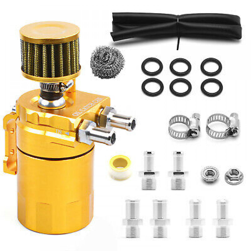 Universal Oil Catch Can Kit Breather Baffled Aluminum Reservoir Tank Gold 300ML