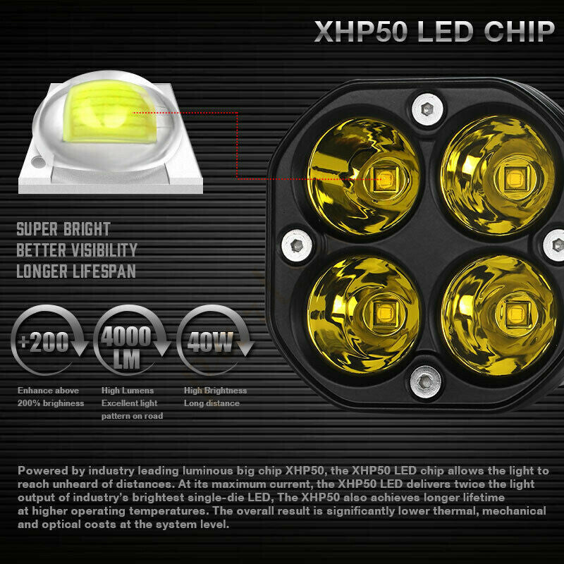 4x3 inch 40W LED light strips available in stock. Yellow fog cabin for off-road all-terrain vehicles, SUVs, and trucks (4WD).