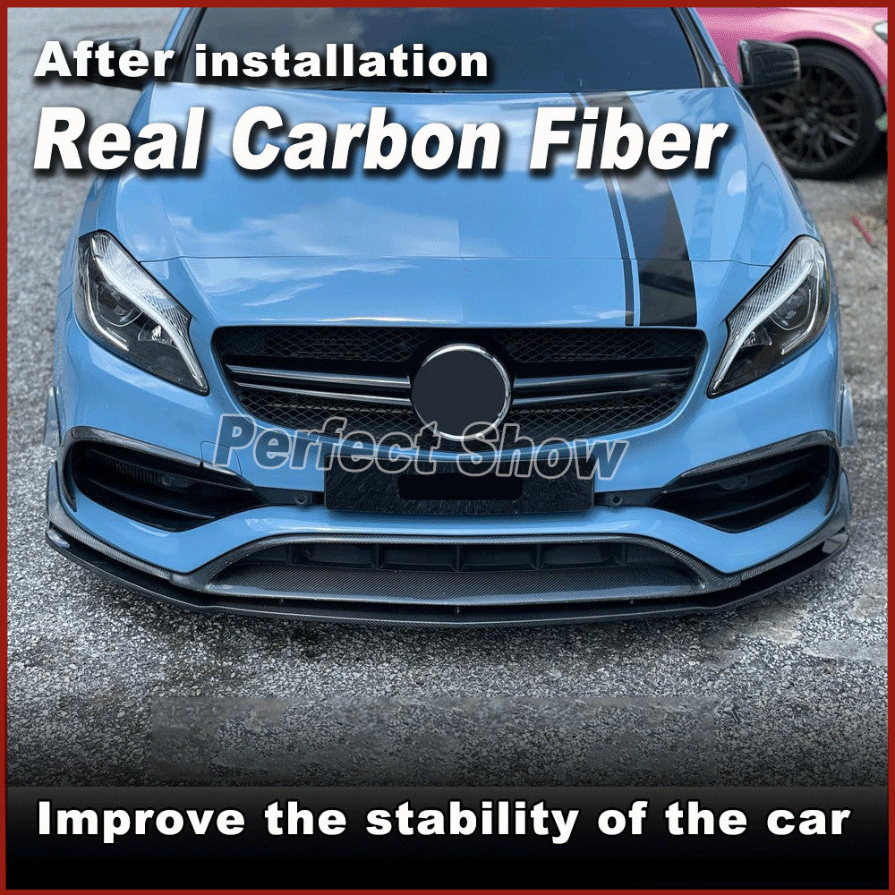 for Mercedes W176 A45 AMG 2016-18 REAL Carbon Front Bumper Splitter Spoiler Fins