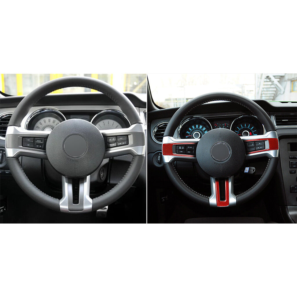 3X Red Steering Wheel Buttons Trim Cover Carbon Fiber for Ford for Mustang 2009-2013