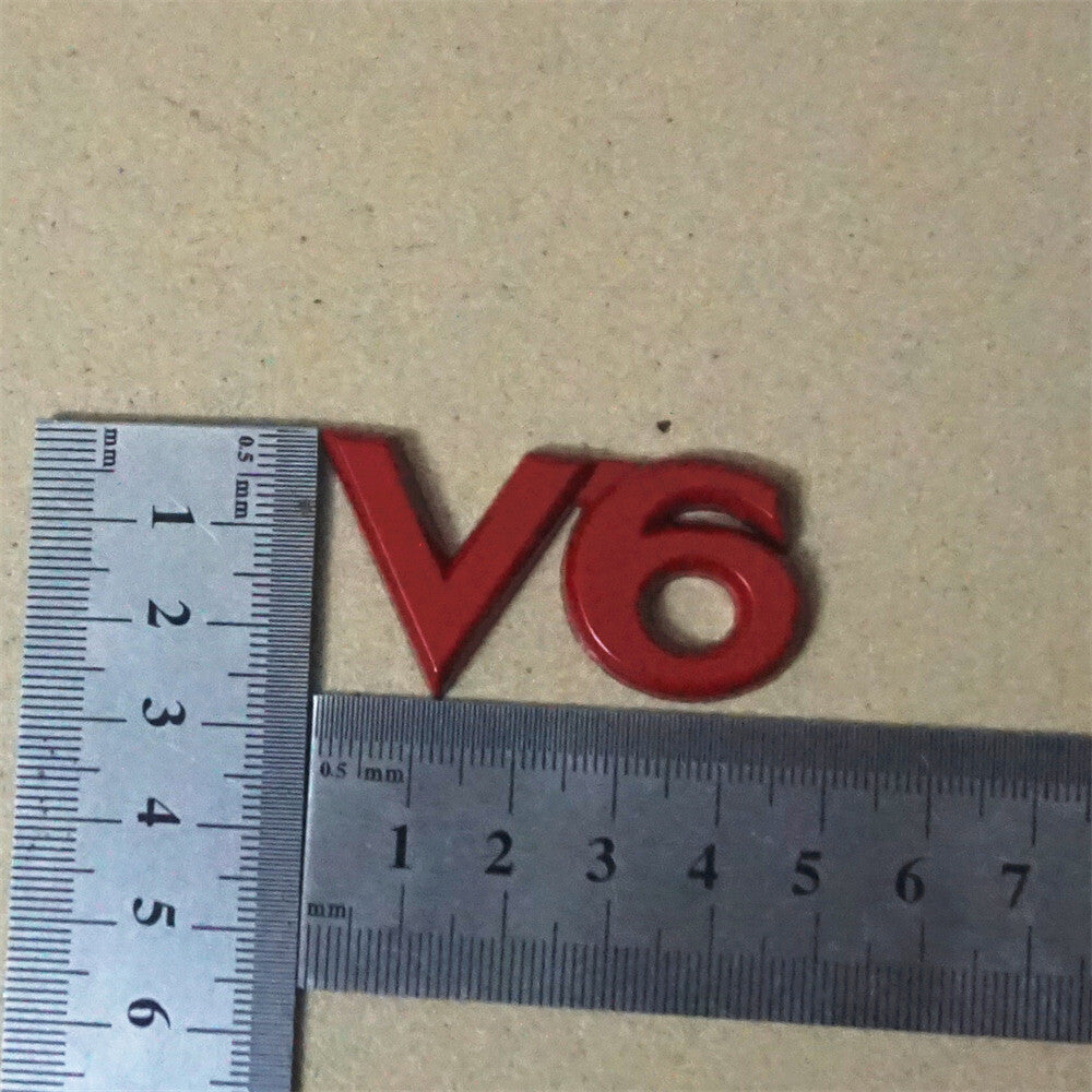 2x V6 Matte Red Metal Sticker Badge Emblem Decal Performance Motors Turbo Fender