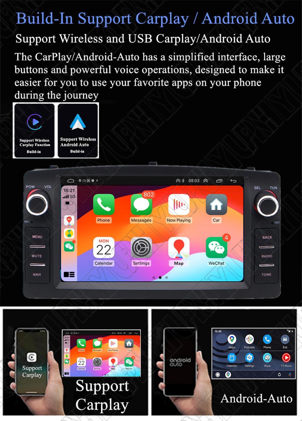 7 Android 14 Stereo Radio GPS Nav Head Unit 4+32GB for Toyota for Corolla 2003-2008