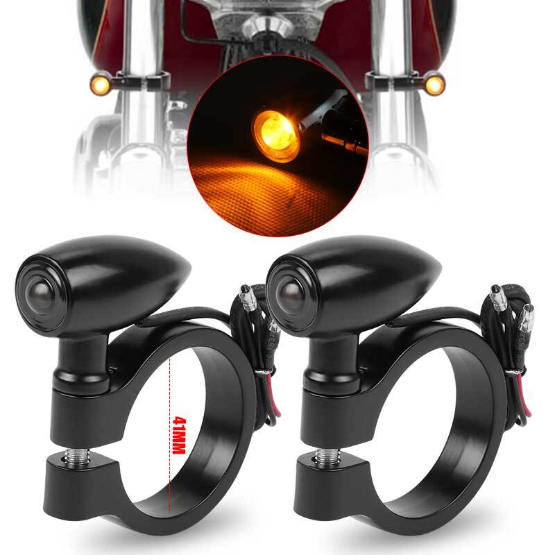 2X Black Bullet Motorcycle LED Turn Signal Light 41mm Front Fork Indicator Amber
