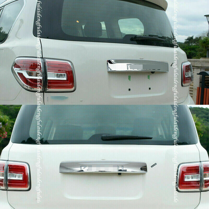 for NIssan Patrol Y62 2013-2019 Chrome Rear Trunk Tailgate Molding Panel W/ LED