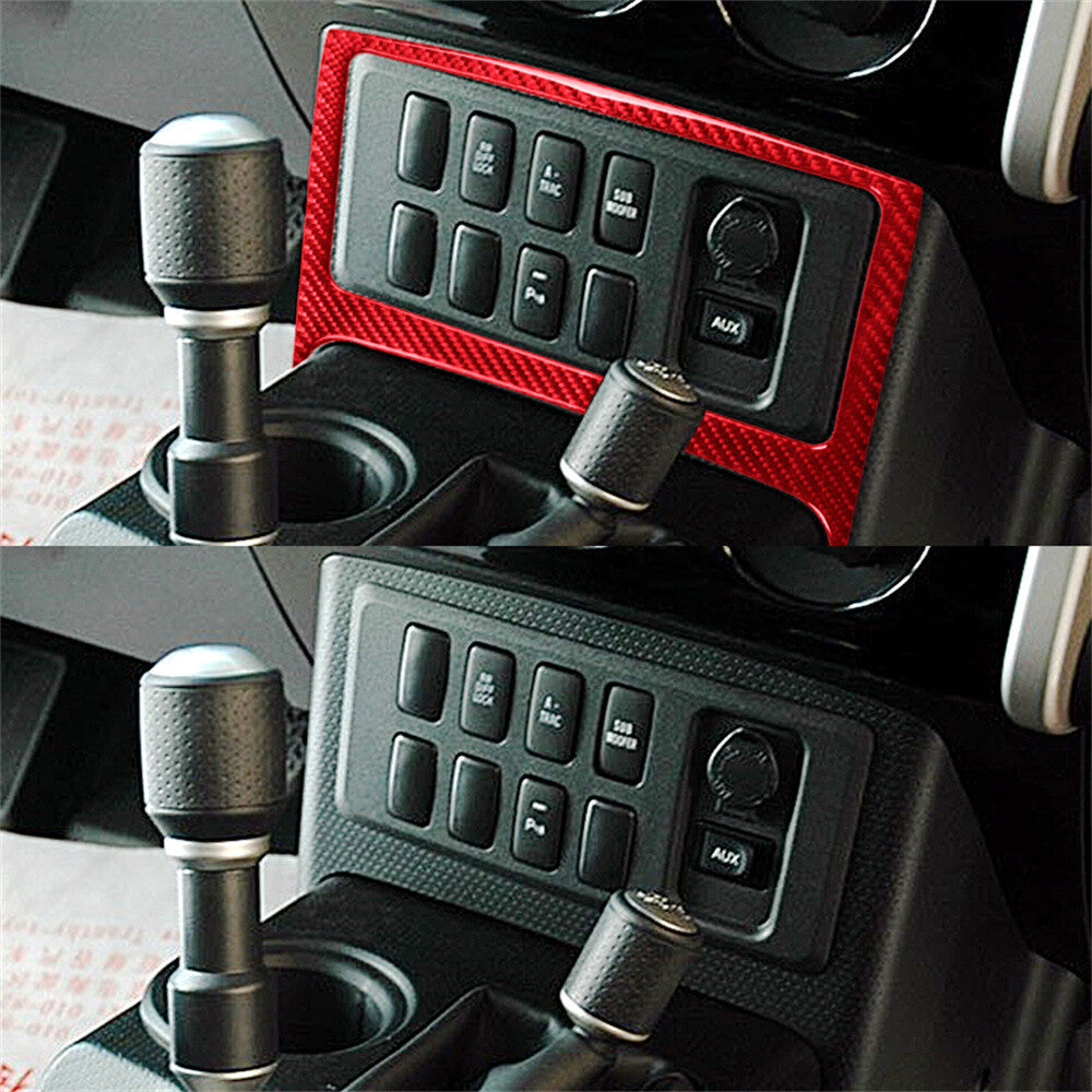 Red Carbon Fiber Central Control Button Frame Trim For Toyot@ FJ Cruiser 2007-21