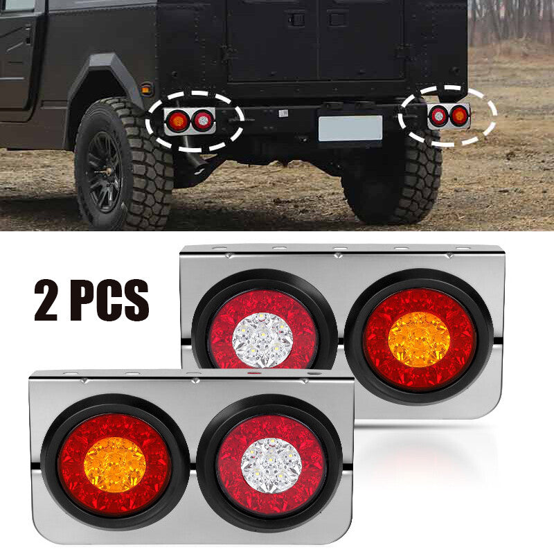 2x 4 Inch Round 32LED Red Amber LED Turn Stop Brake Trailer Tail Lights Truck RV