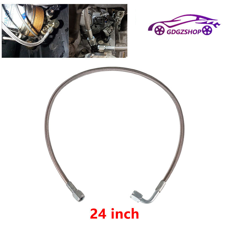 24 Turbo Oil Feed Line Stainless Braided PTFE Line 4AN 90° Straight Hose End