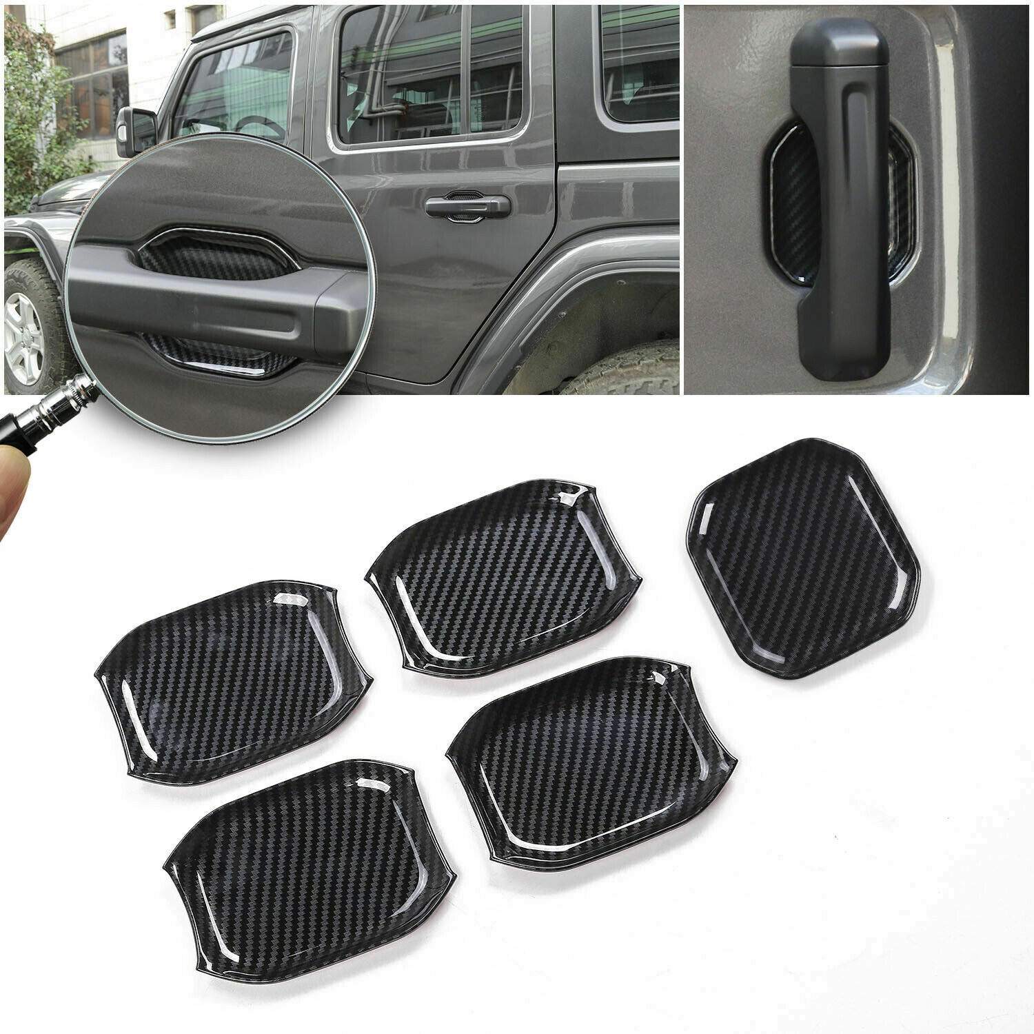 Outdoor Door Handle Bowl Cover Trim for Jeep for Wrangler JL 2018-2020 Carbon Fiber