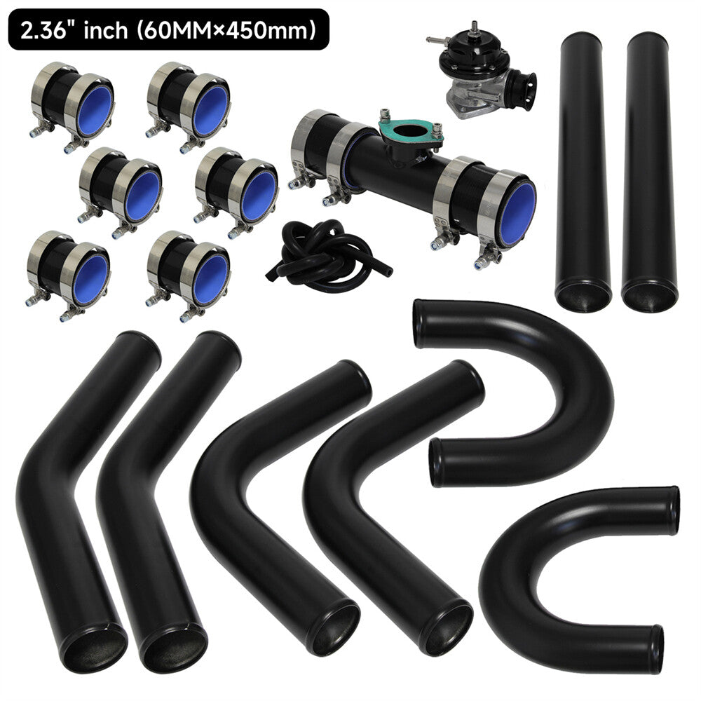 8PCS 2.36 60mm Universal Intercooler Pipe Piping Kit +Turbo Blow Off Valve Kit