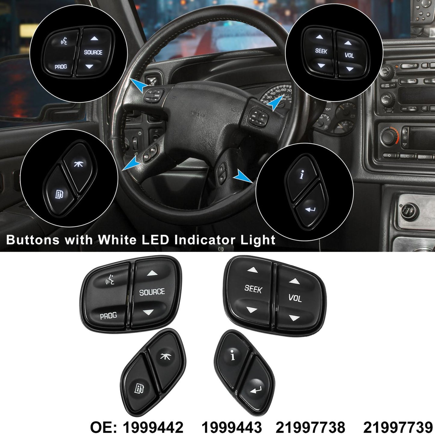 Set 4 Steering Wheel Control Switch Buttons for Chevy Silverado for GMC for Sierra 03-07