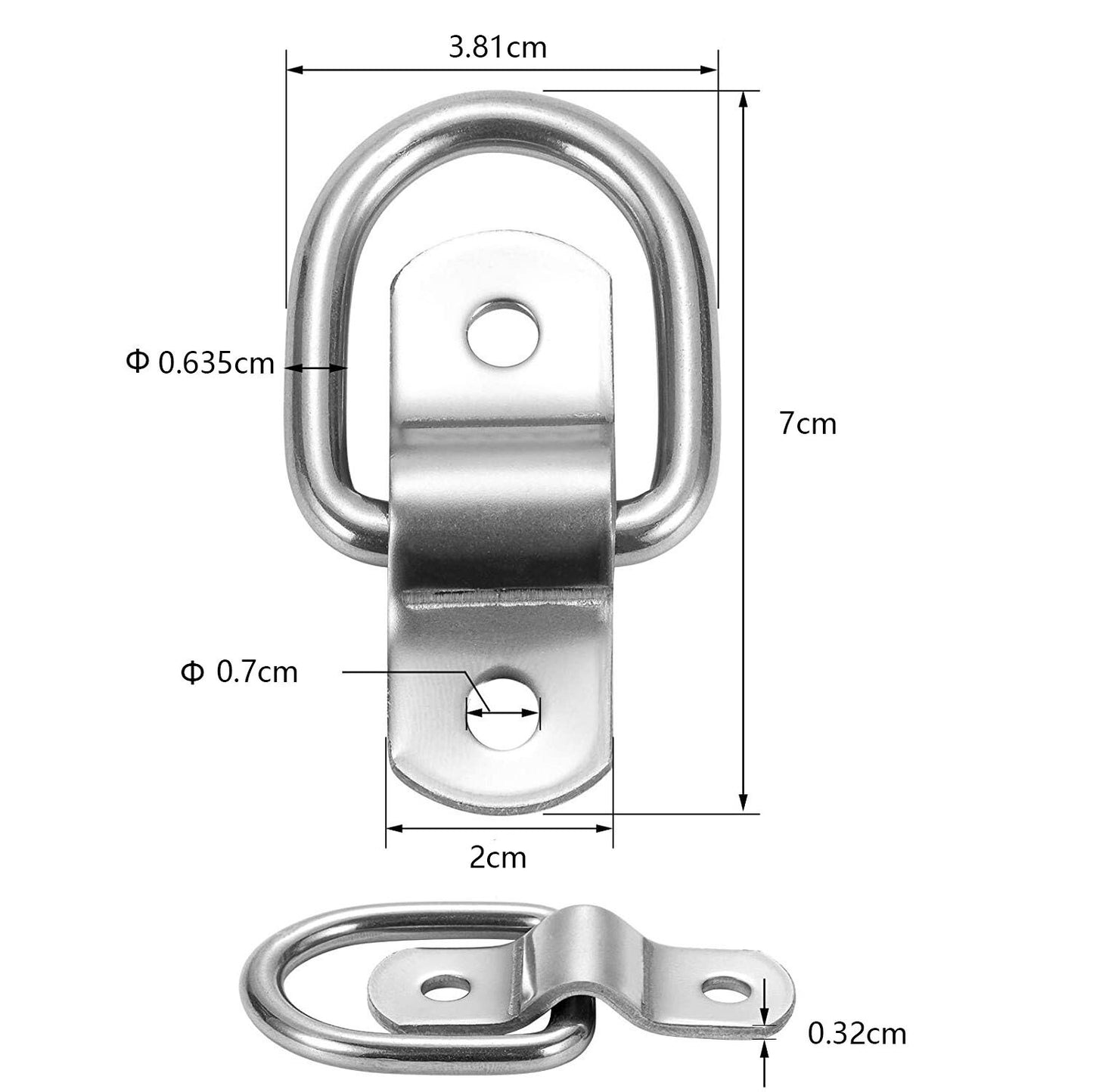 6-Piece D-Ring Anchor 1/4-inch Heavy Duty Stainless Steel Trailer Hooks