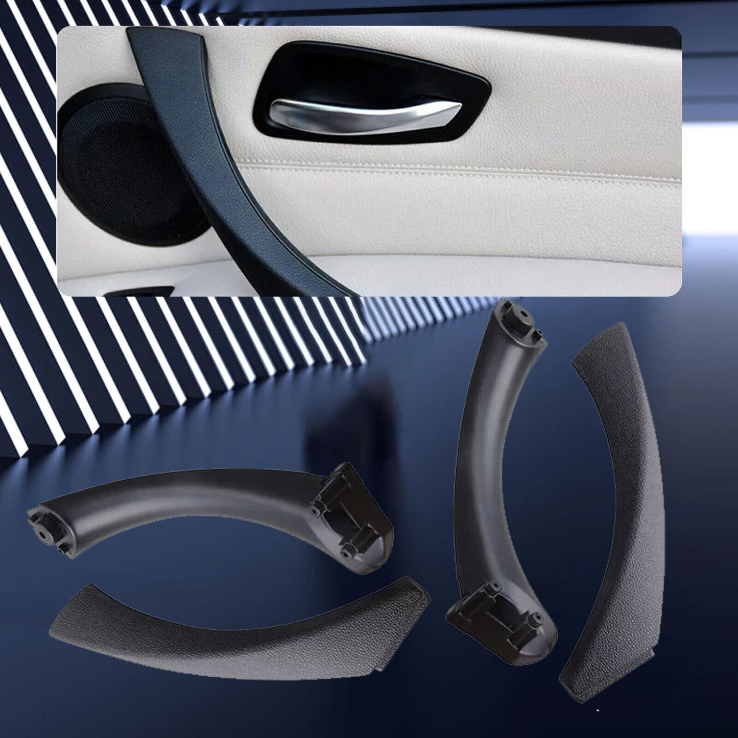 4Pcs Black fit for BMW E90 328i Rear Left+Right Inner Door Handle Pull Trim Cover