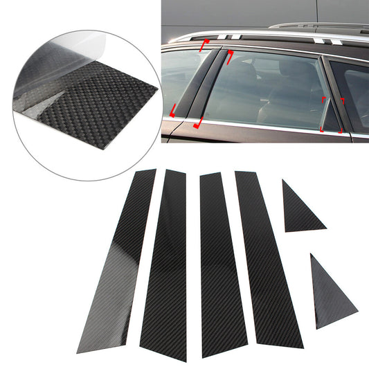 6 Pcs Carbon Fiber Set Pillar Posts Door Window Trim for Audi A6 C7 2012-2018