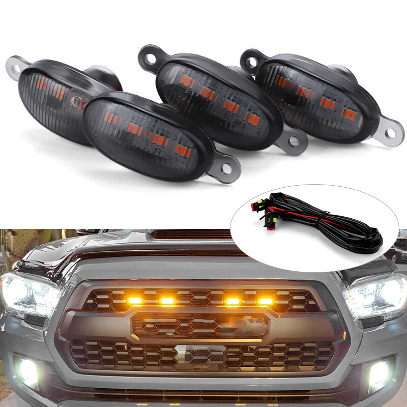 4pcs Smoke Amber LED Front Grill Grille Running Light for Ford F150 Style