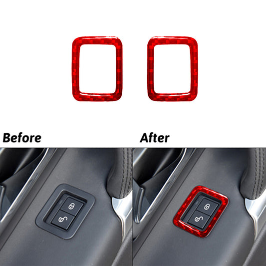 2x Red Carbon Fiber Door Lock Trim for Land Rover Discovery Sport 2015-219