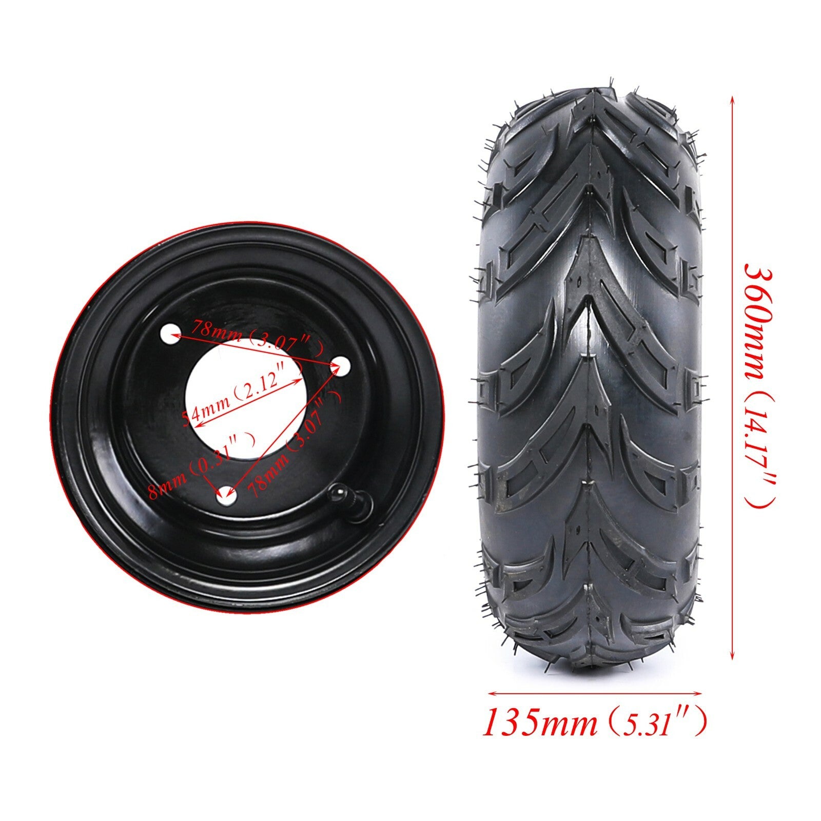 4-Piece Set of 6-inch All-Terrain Vehicle Wheels 145/70-6 (145x70-6 Tires, Rim) for Go-Karts, for Mini Bikes, and Lawn Mowers