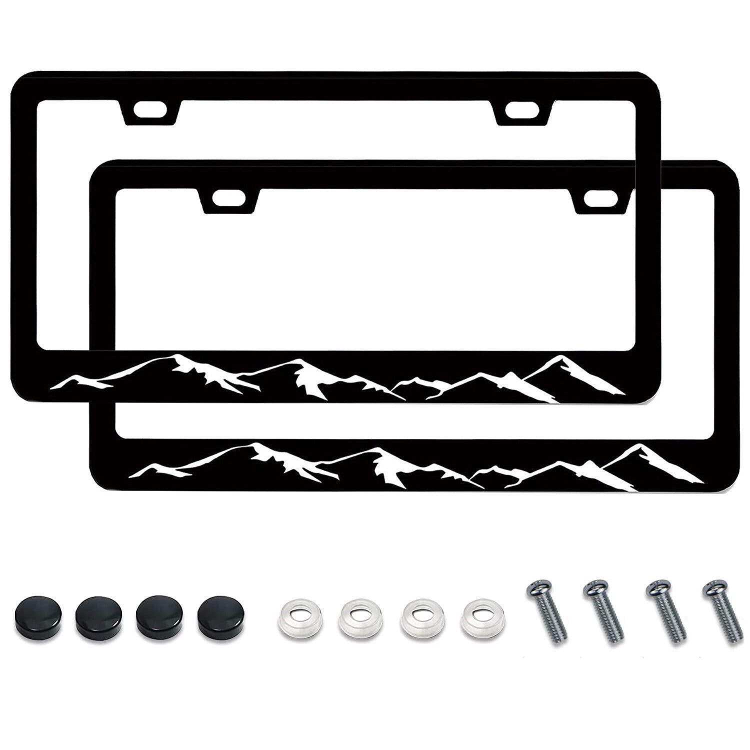 2PCS for Jeep Cherokee Mountain Raised BLack Car License Plate Frame Metal Cover