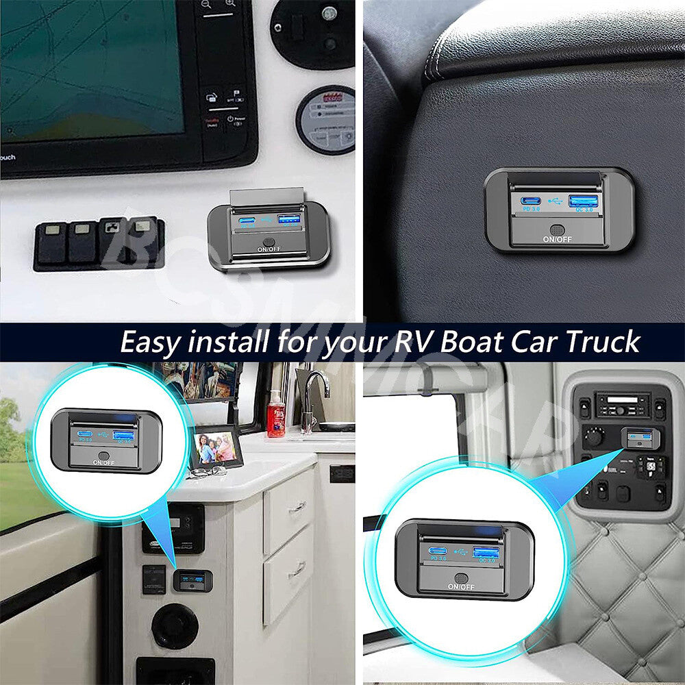 PD Type C USB Port Car Charger Socket Power Outlet Panel Mount Dustproof Cover