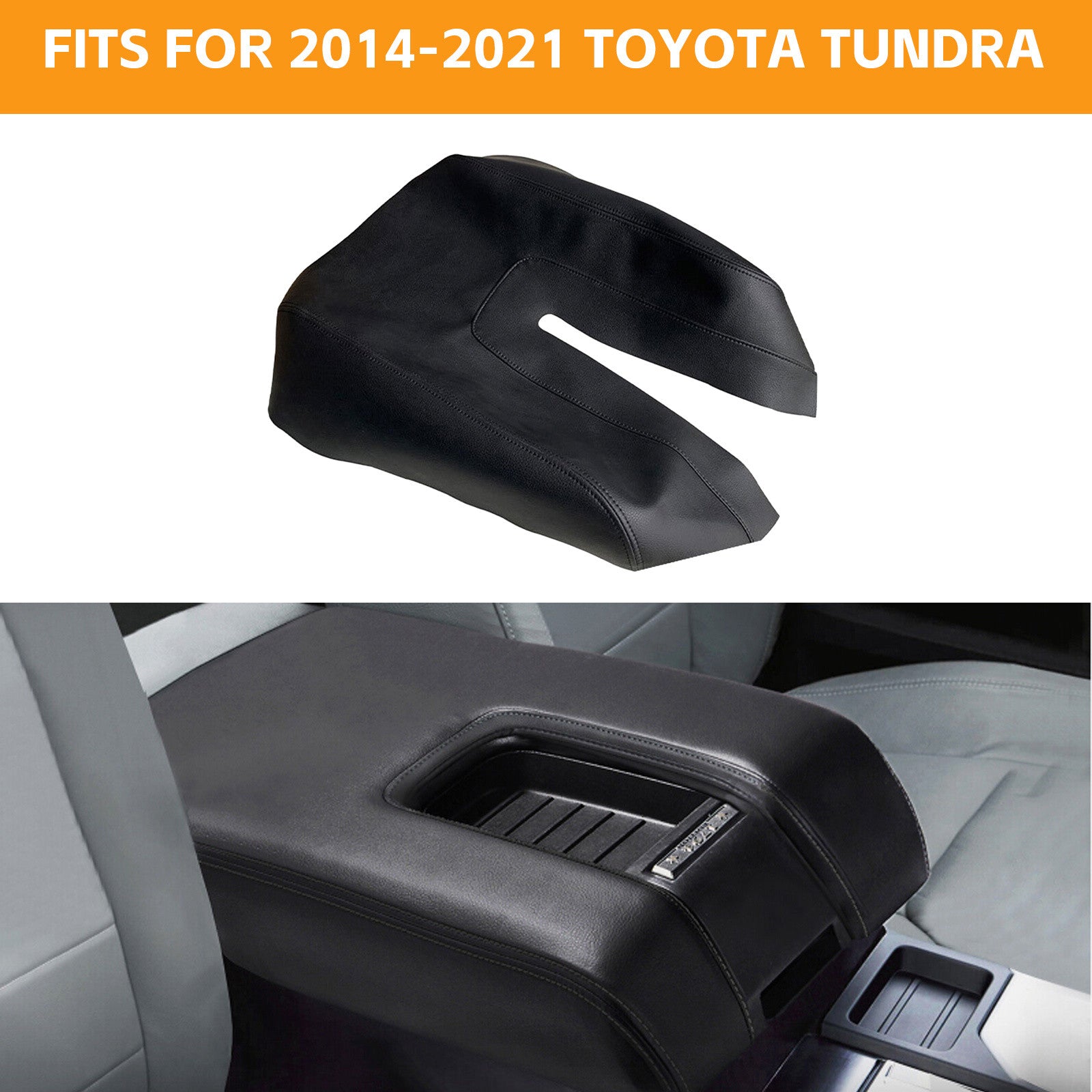 For 2014-2021 for Toyota Tundra Black Center Console Lid Armrest Leather Cover Trim