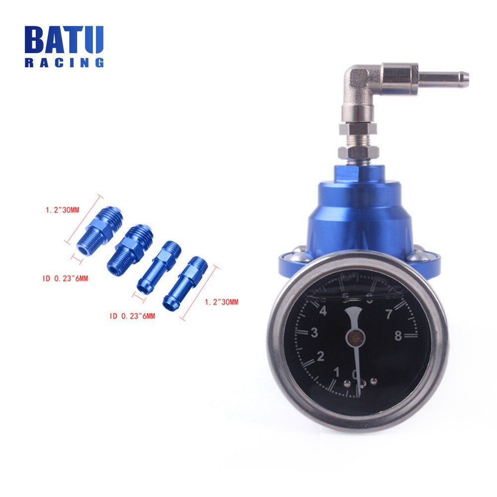 Blue Universal Adjustable Car Fuel Pressure Regulator with Oil Gauge Kit