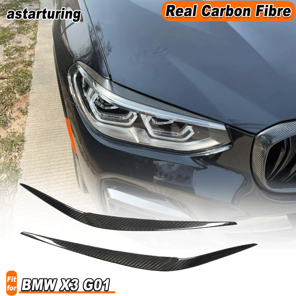 2PCS Carbon Fiber Headlight Eyebrow EyeLid Cover Trim Fit for BMW X3 G01 2018-19