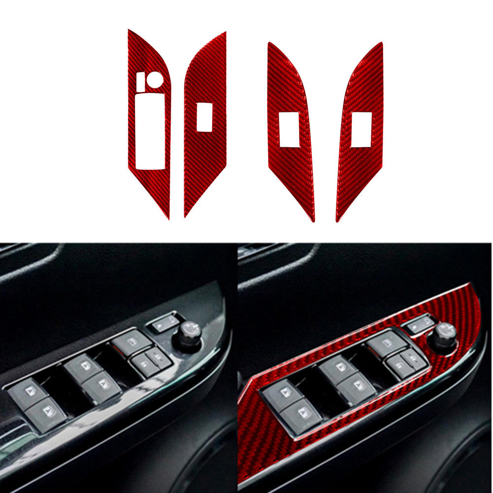4X Red Carbon Fiber Door Control Cover Trim for Toyota Hilux 2015-2021 Type A