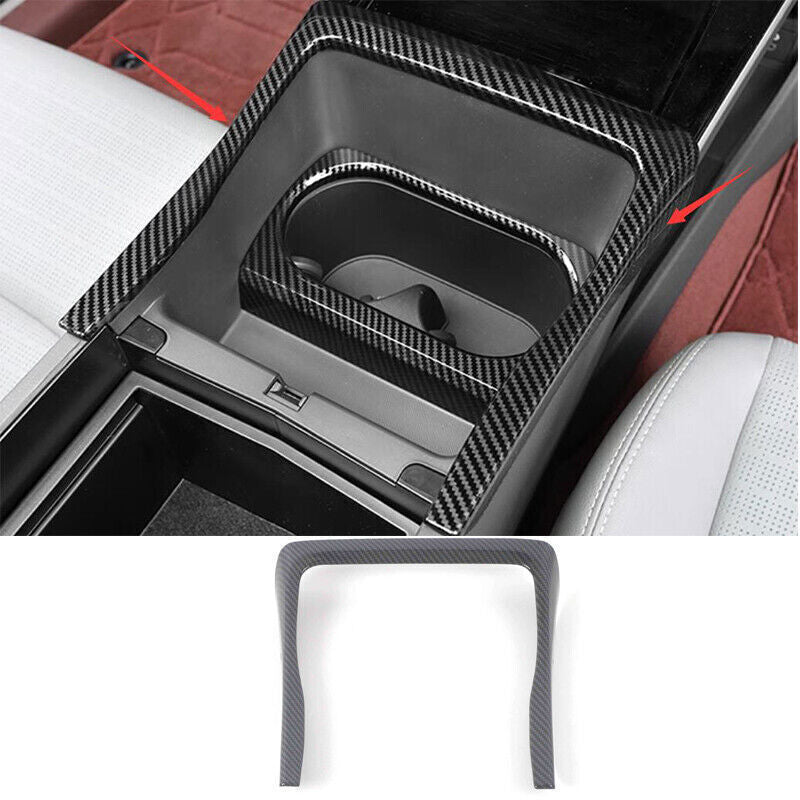 for Toyota bZ4X 2022-2023 Carbon Fiber ABS Central Console Water Cup Frame Trim