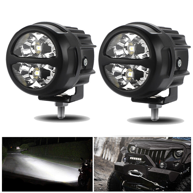2X 3inch LED Round Pods Work Light Bar Spot Flood Driving Fog Offroad ATV Truck