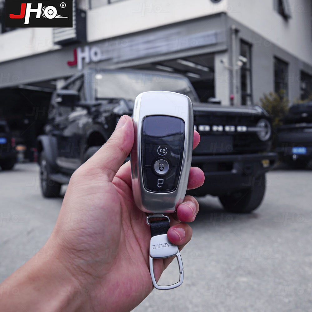 Silver Key Fob Cover Case Key Shell Protector Trim for Ford Bronco 2021-2024