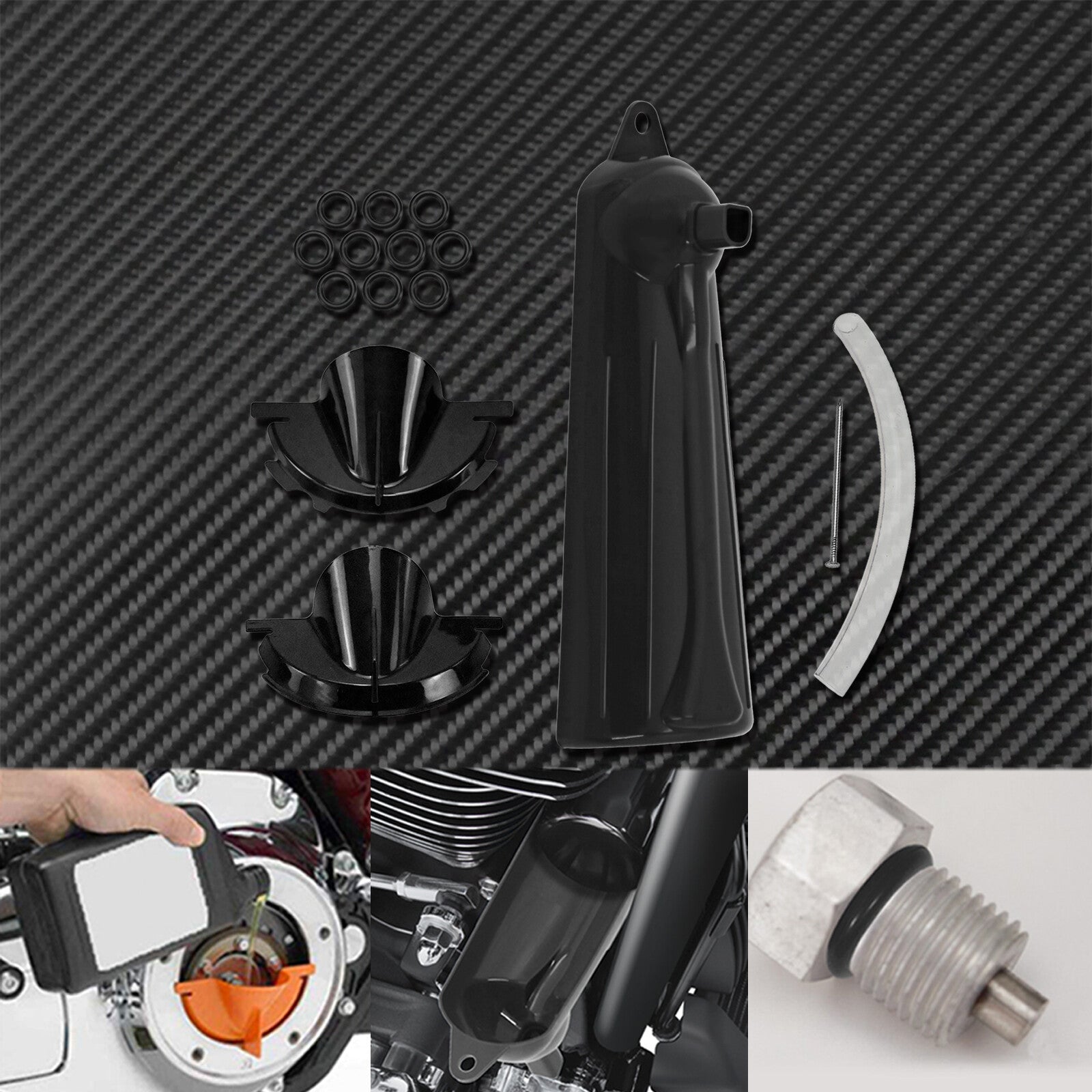 1 Set Primary Case Oil Fill Funnel + Drip- Oil Filter Funnel Tool Kit Black