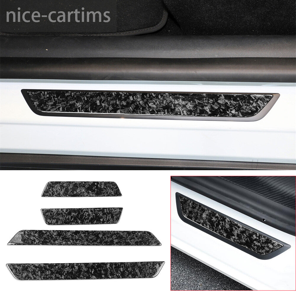 4Pcs Forged Carbon Fiber Door Sill Scuff Guard Cover for Tesla Model 3 Y 2017-23