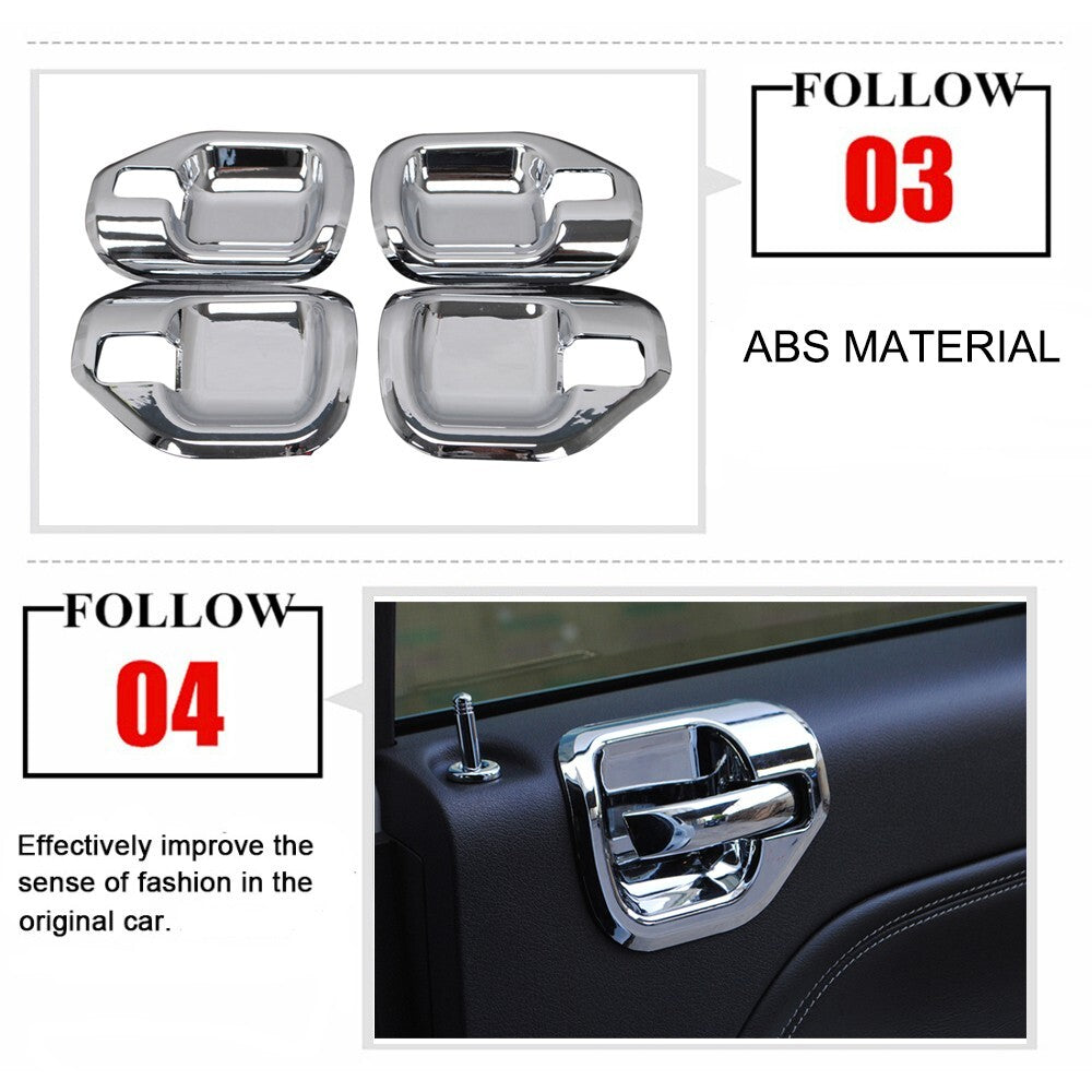 4PCS Chrome Inner Door Bowl Handle Shell Cover Trim for Jeep Compass 2010-2016