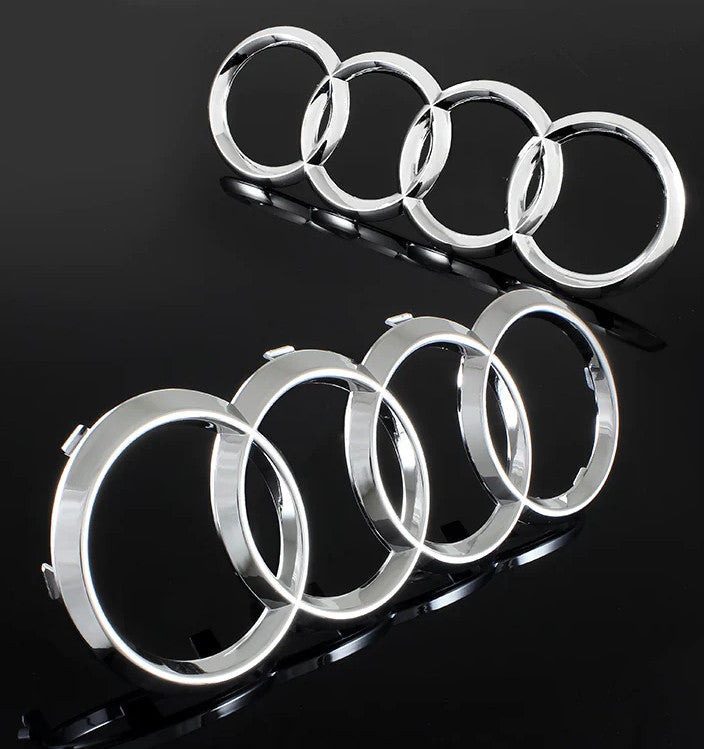 Chrome decals for Audi S6 car cover, rear ring, front grille badge, boots, and decals.