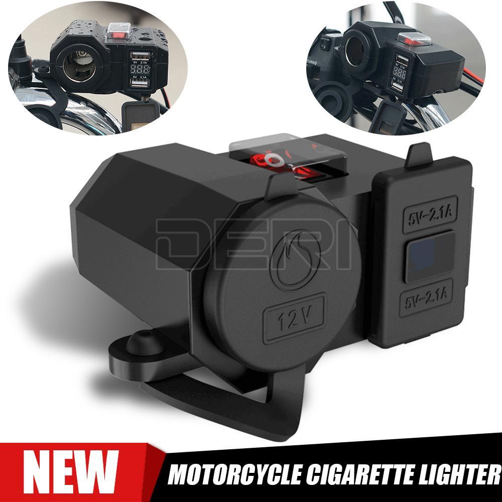 Waterproof Motorcycle Handlebar Dual-USB Phone Charger Socket Cigarette Lighter